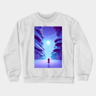 Anime Girl Moon Snowy Empty Street Christmas Landscape Crewneck Sweatshirt